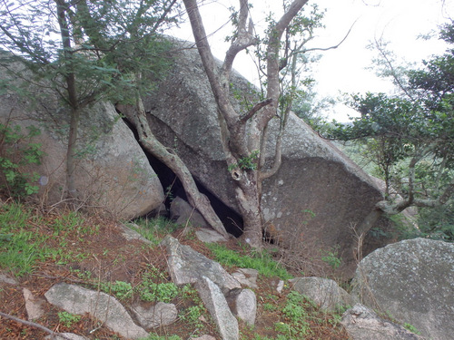 large gaps between boulders that were used for encampment.